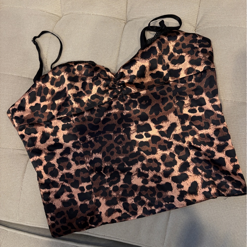 Lioness Leopard Print Satin Bustier Top - Black & Brown